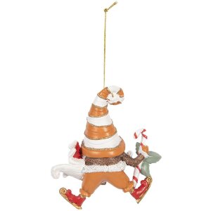 Clayre & Eef Dekorace Závěs Santaklaus 8x4x10 cm oranžovo-bílá