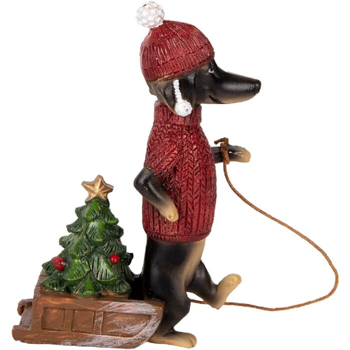 Clayre & Eef Dekorace Pes Jezevčík 8x4x13 cm Hnědo-červená
