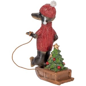 Clayre & Eef Dekorace Pes Jezevčík 8x4x13 cm Hnědo-červená