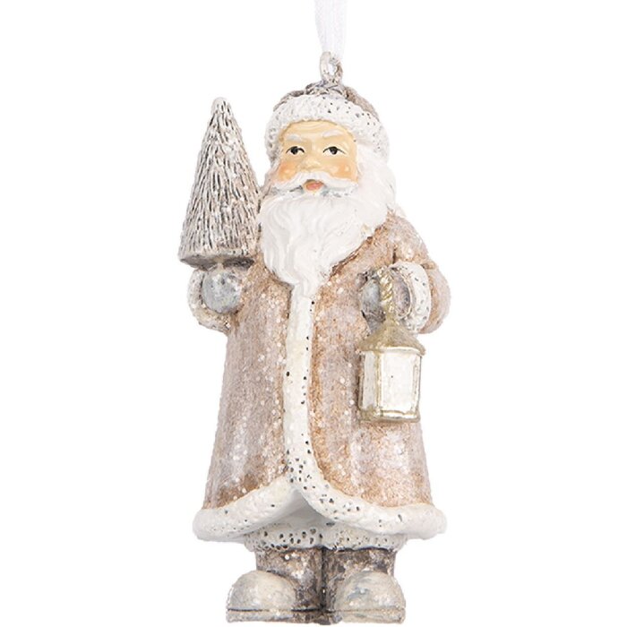 Clayre & Eef závěsná dekorace Santaklaus 5x4x9 cm béžovo-bílá
