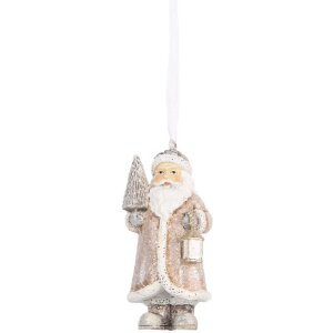Clayre & Eef závěsná dekorace Santaklaus 5x4x9 cm béžovo-bílá