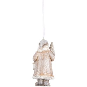 Clayre & Eef závěsná dekorace Santaklaus 5x4x9 cm béžovo-bílá