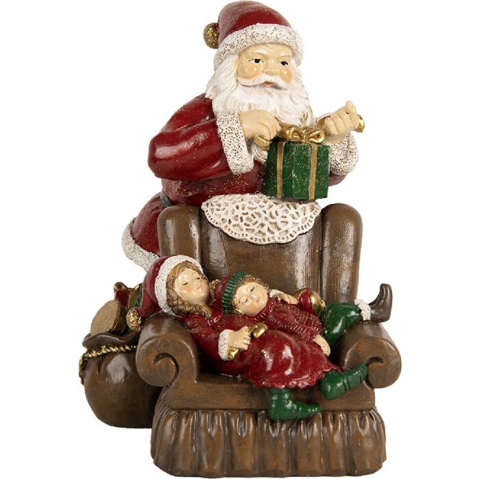 Clayre & Eef Dekorace Santa Claus s dětmi 17x13x18 cm červená