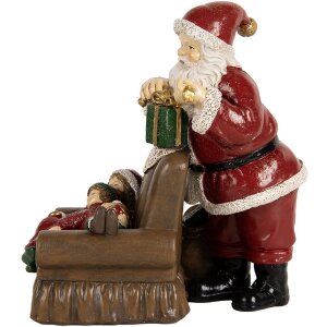 Clayre & Eef Dekorace Santa Claus s dětmi 17x13x18 cm červená