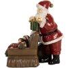Clayre & Eef Dekorace Santa Claus s dětmi 17x13x18 cm červená