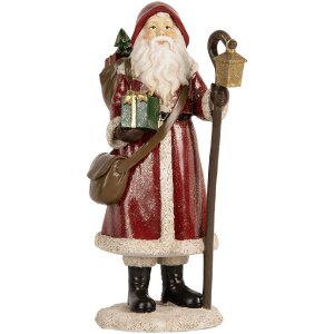 Clayre & Eef Santa Claus 12x11x26 cm červeno-bílá vánoční dekorace
