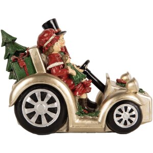 Clayre & Eef Dekorace Děti v autě 22x14x16 cm zlatá