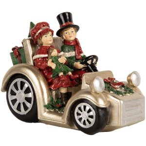 Clayre & Eef Dekorace Děti v autě 22x14x16 cm zlatá