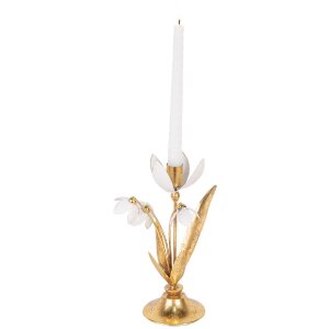 Clayre & Eef 6Y5804 Svícen zlatý železo 14x10x25 cm elegantní dekorace