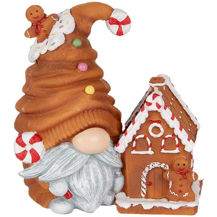 Clayre & Eef Dekorativní trpaslík s LED 14x9x15 cm hnědý/modrý