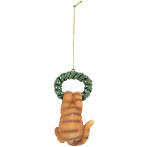 Clayre & Eef Dekorační závěs Kočka 6x5x9 cm hnědá/zelená