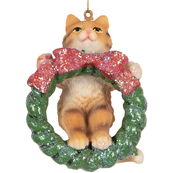 Clayre & Eef 6PR5313 Dekorační závěs Kočka 6x5x9 cm hnědá/zelená