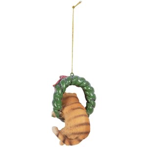 Clayre & Eef Dekorační závěs Kočka 6x5x9 cm hnědá/zelená