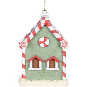 Clayre & Eef Dekorační závěs Dům 6x4x8 cm Zelená Bílá