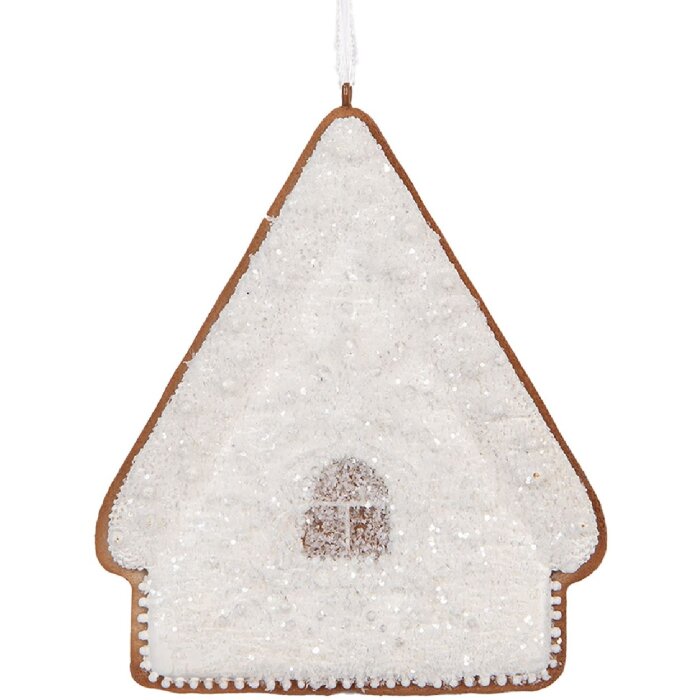 Clayre & Eef Dekorační závěs Dům 9x1x10 cm bílo-hnědý