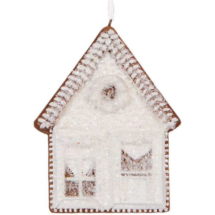 Clayre & Eef 6PR5333 Dekorace Závěsný Domeček 8x1x10 cm Bílá/Hnědá