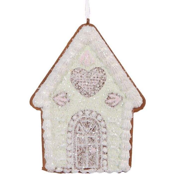 Clayre & Eef Dekorační závěs Dům 8x1x10 cm Zelená/Bílá