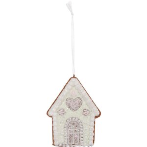 Clayre & Eef Dekorační závěs Dům 8x1x10 cm Zelená/Bílá