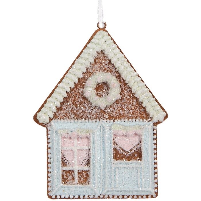 Clayre & Eef 6PR5337 Dekorace Závěsný domeček modrobílý 8x1x10 cm