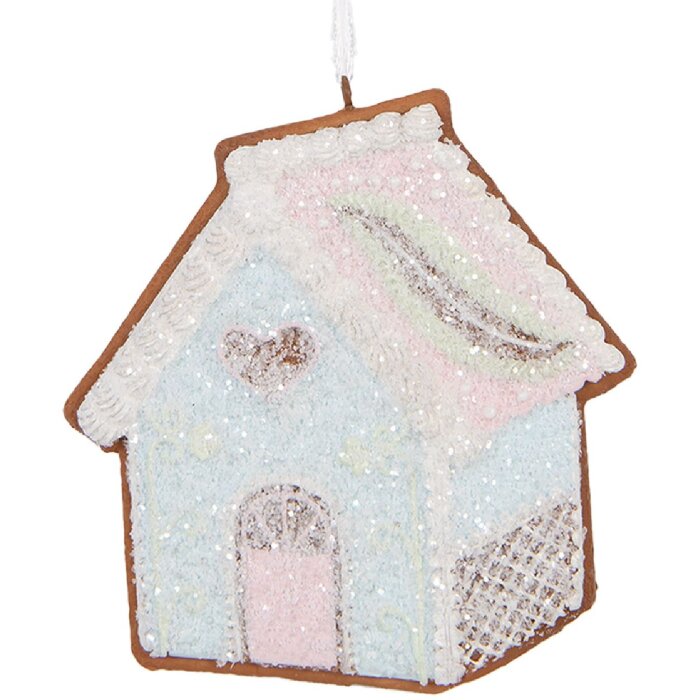 Clayre & Eef Dekorační závěs Dům 9x1x10 cm Modrá Bílá