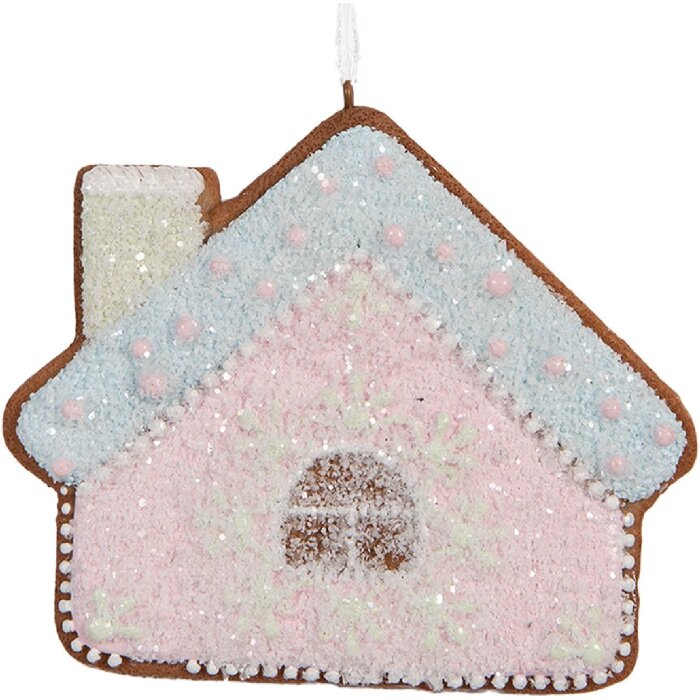 Clayre & Eef Dekorační závěs Dům 9x1x8 cm Růžová/Modrá