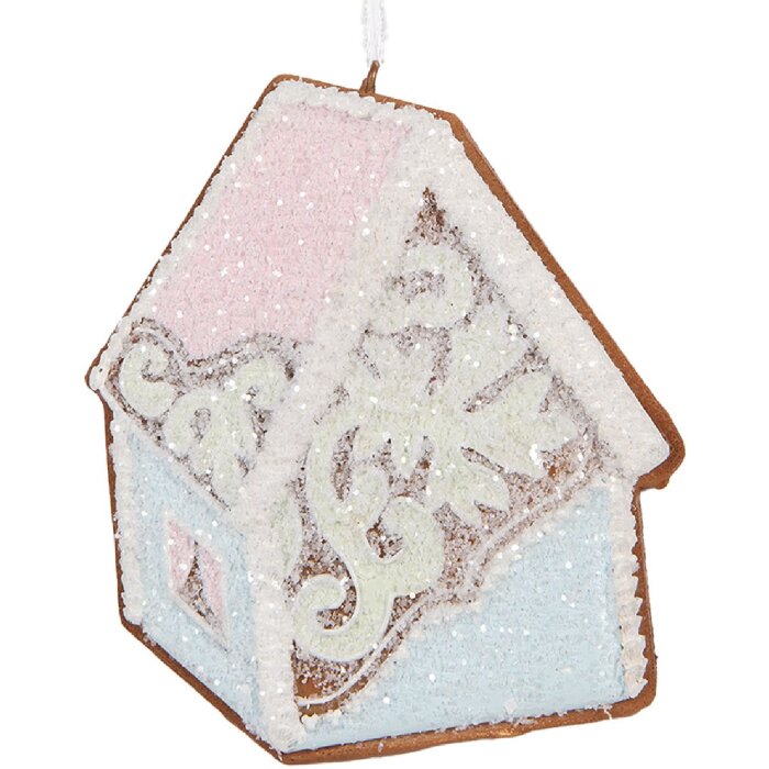 Clayre & Eef Dekorační závěs Dům Modro-růžový 9x1x10 cm