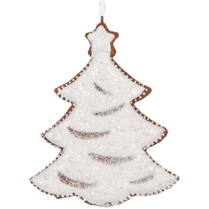 Clayre & Eef Závěsný vánoční stromek 9x1x10 cm bílo-hnědý