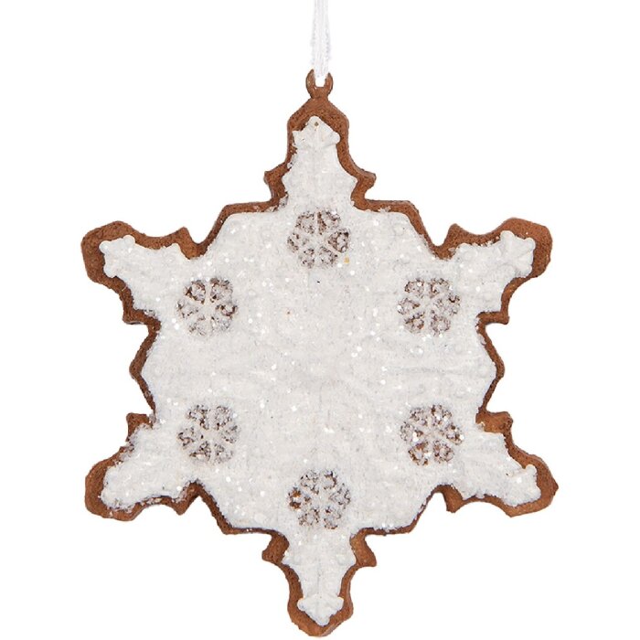 Clayre & Eef 6PR5351 Dekorace závěs Sněhová vločka 9x1x10 cm bílo-hnědá