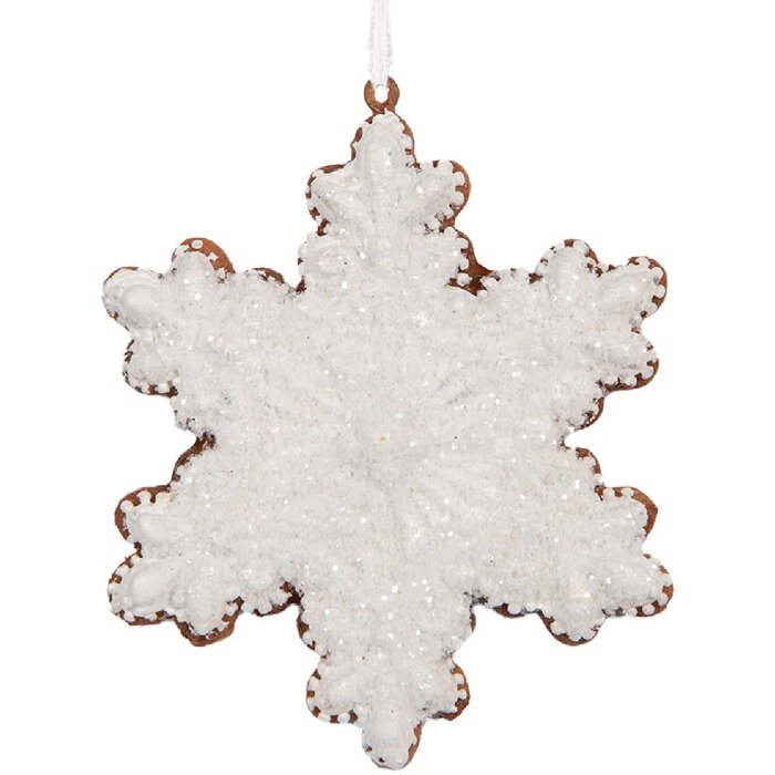 Clayre & Eef Dekorační závěs Sněhová vločka 9x1x10 cm Bílá & Hnědá