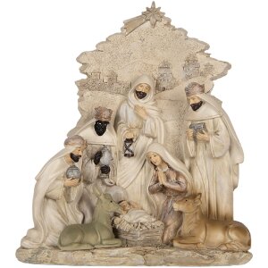 Clayre & Eef Vánoční skupinka 24x8x27 cm béžová a bílá