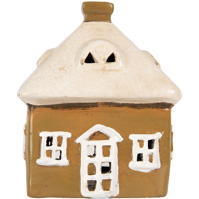 Clayre & Eef Dekorace Domeček 12x9x14 cm hnědo-béžová