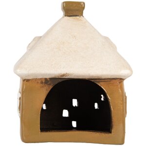 Clayre & Eef Dekorace Domeček 12x9x14 cm hnědo-béžová