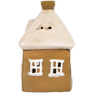 Clayre & Eef Dekorace Domeček 12x9x14 cm hnědo-béžová