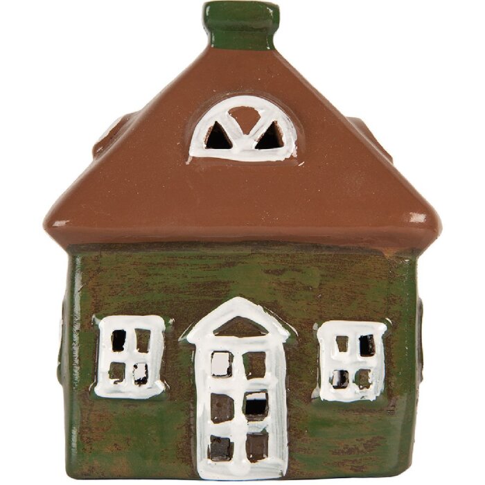 Clayre & Eef Dekorace domeček 12x9x14 cm zelená-hnědá