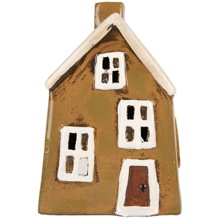 Clayre & Eef Dekorační domeček 12x8x18 cm hnědobéžový