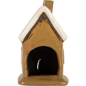 Clayre & Eef Dekorace Domeček 10x10x16 cm hnědo-béžová