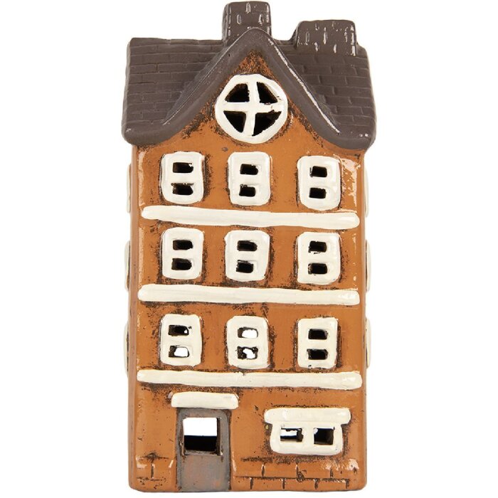 Clayre & Eef Dekorační domeček 12x10x23 cm oranžovo-šedý