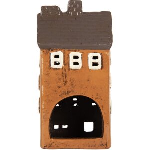 Clayre & Eef Dekorační domeček 12x10x23 cm oranžovo-šedý