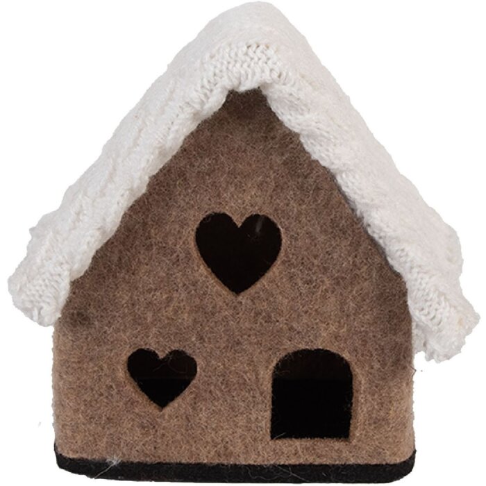 Clayre & Eef Plstěný domeček 13x10x13 cm hnědo-bílý