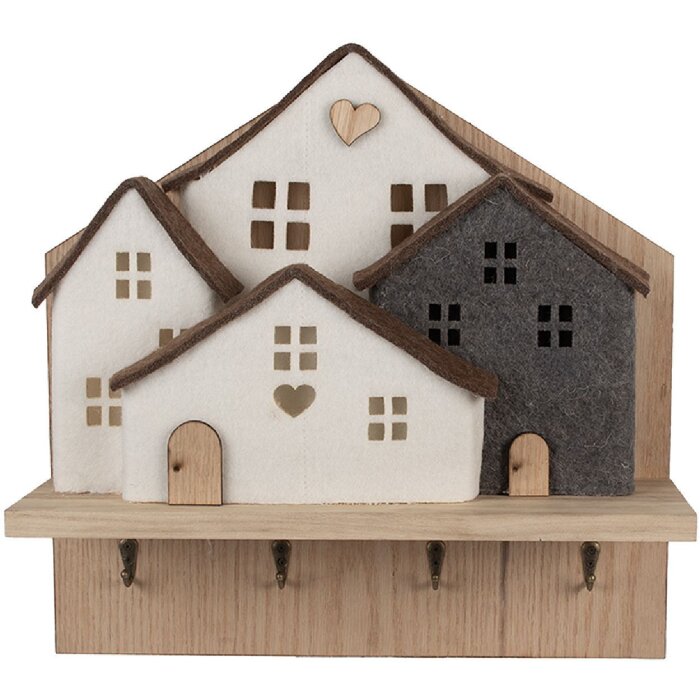 Clayre & Eef 66307 Věšák s plstěnými domky 40x13x40 cm