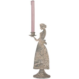 Clayre & Eef Svícen dáma 13x10x32 cm šedobéžový