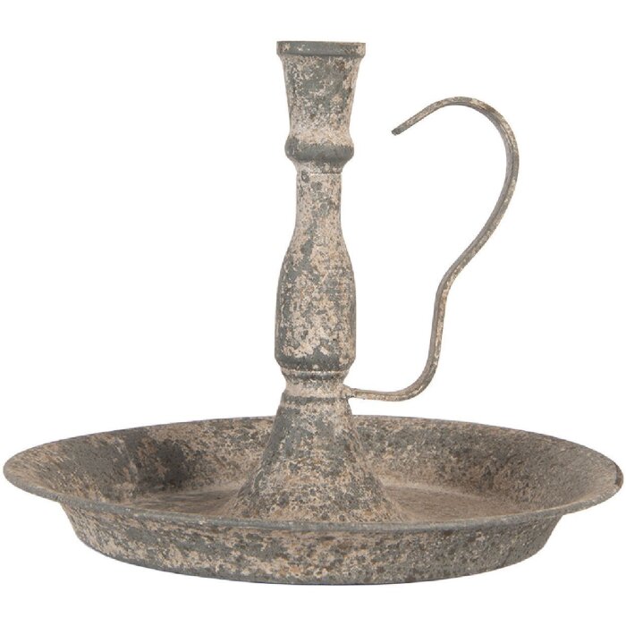 Clayre & Eef Svícen Ø 23x19 cm z oceli, šedý béžový