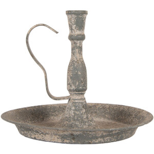 Clayre & Eef Svícen Ø 23x19 cm z oceli, šedý béžový