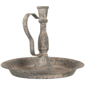 Clayre & Eef Svícen Ø 23x19 cm z oceli, šedý béžový