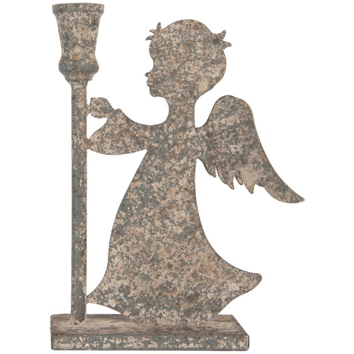 Clayre & Eef Svícen Anděl 20x9x28 cm Šedý Béžový