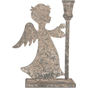 Clayre & Eef Svícen Anděl 20x9x28 cm Šedý Béžový