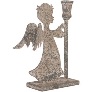 Clayre & Eef Svícen Anděl 20x9x28 cm Šedý Béžový