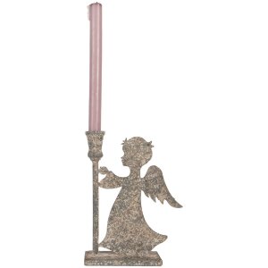 Clayre & Eef Svícen Anděl 20x9x28 cm Šedý Béžový