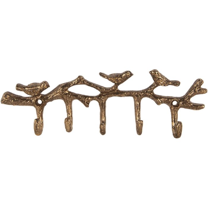 Clayre & Eef 6Y5883 Nástěnný věšák 18x2x6 cm zlatý