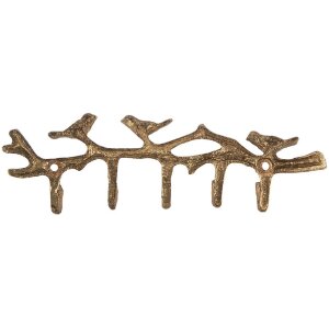 Clayre & Eef 6Y5883 Nástěnný věšák 18x2x6 cm zlatý